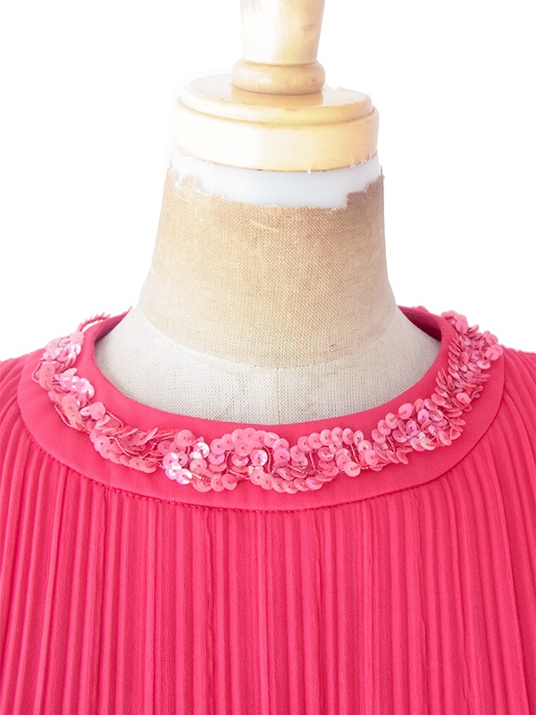 ヨーロッパ古着 ロンドン買い付け 70年代製 マゼンダピンク X ビーズ飾り ペプラム ワンピース 22BS009