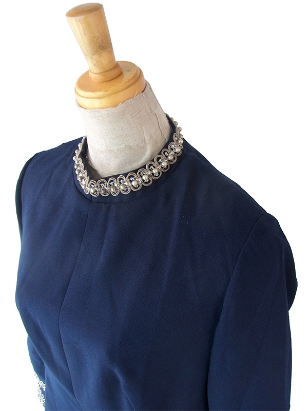 ヨーロッパ古着 ロンドン買い付け 70年代製 ロイヤルブルー X パール風装飾 ポケット付き ヴィンテージ ワンピース 22BS205