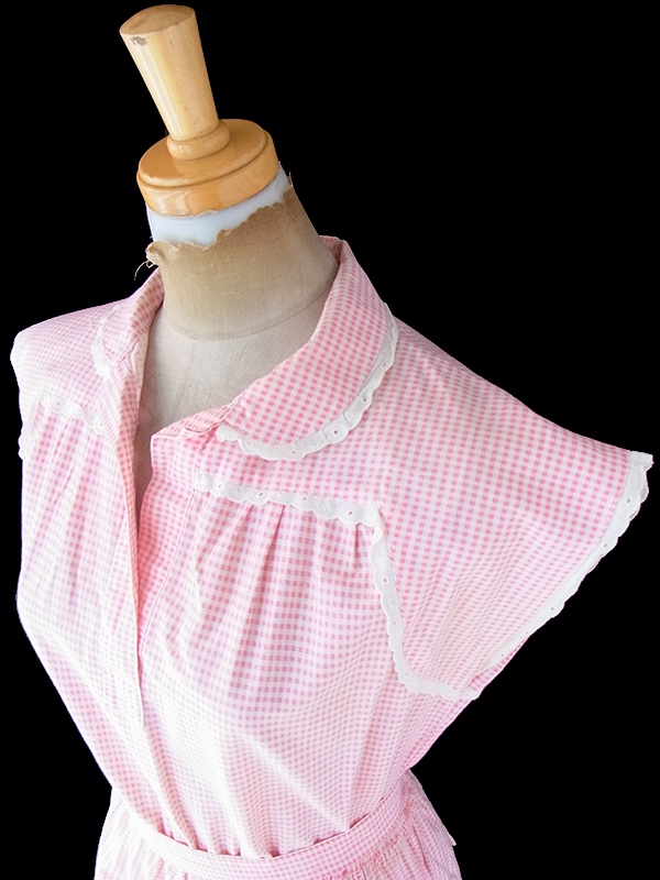 ヨーロッパ古着 60年代フランス製 ピンク X ギンガムチェック ポケット・共布ベルト付き ヴィンテージ ワンピース 22FC026