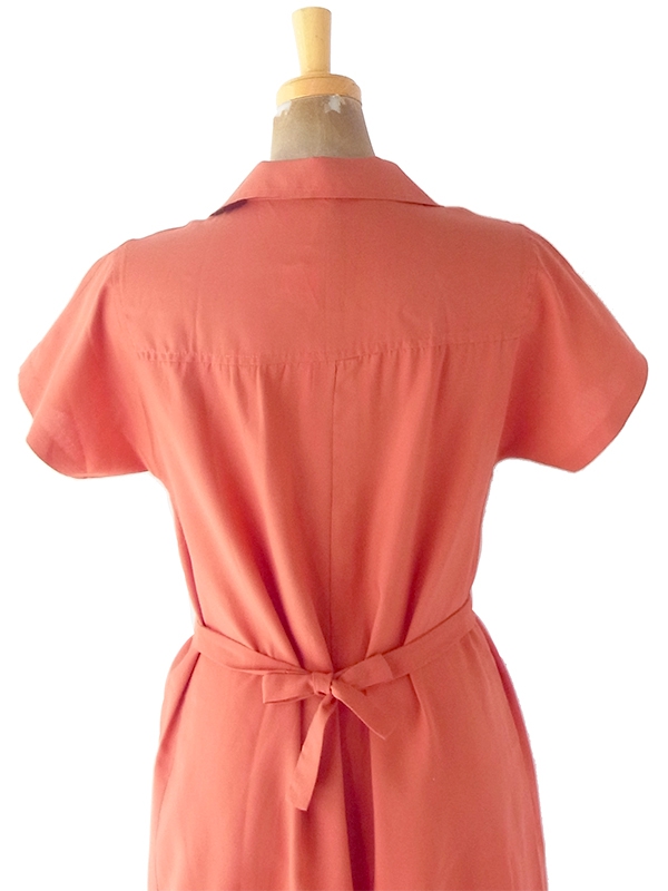 ヨーロッパ古着 フランス買い付け 60年代製 レンガ色 X 共布ベルト付き ヴィンテージ ワンピース 22FC102