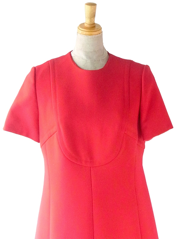 ヨーロッパ古着 フランス買い付け 60年代製 レッド X シームデザイン ヴィンテージ ワンピース 22FC407