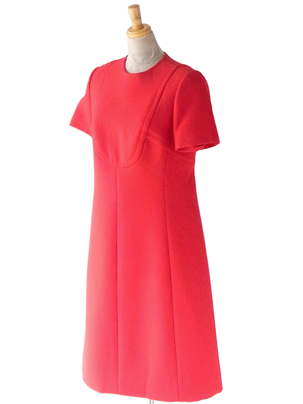 ヨーロッパ古着 フランス買い付け 60年代製 レッド X シームデザイン ヴィンテージ ワンピース 22FC407