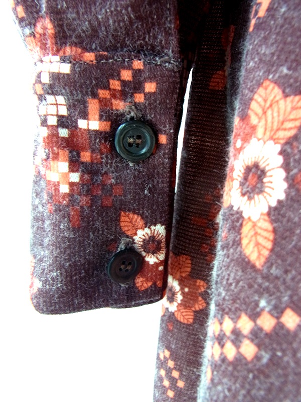 ヨーロッパ古着 フランス買い付け 60年代生 グレージュ X オレンジ 花柄 共布ベルト付き ワンピース 22FC409