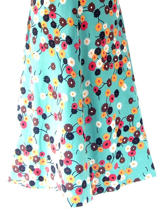 ヨーロッパ古着 フランス買い付け 60年代製 ミントグリーン X カラフル レトロ花柄 ヴィンテージ ワンピース 22OM103