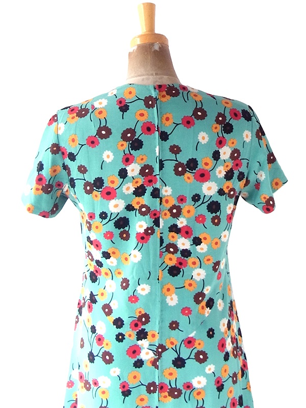 ヨーロッパ古着 フランス買い付け 60年代製 ミントグリーン X カラフル レトロ花柄 ヴィンテージ ワンピース 22OM103