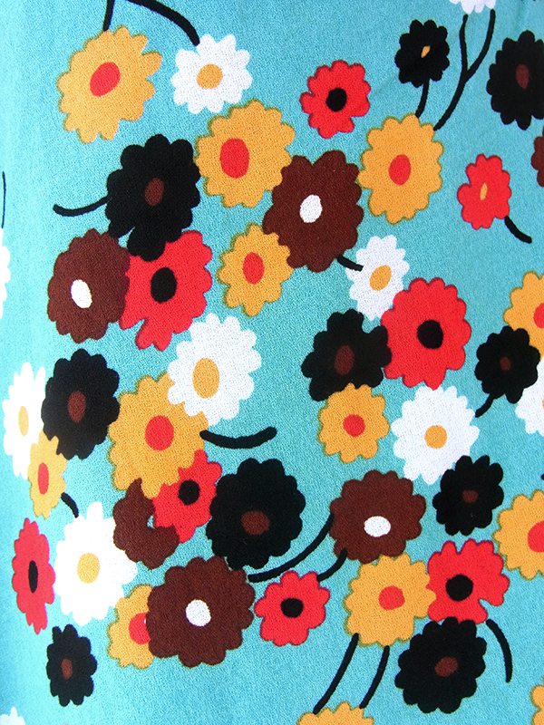 ヨーロッパ古着 フランス買い付け 60年代製 ミントグリーン X カラフル レトロ花柄 ヴィンテージ ワンピース 22OM103