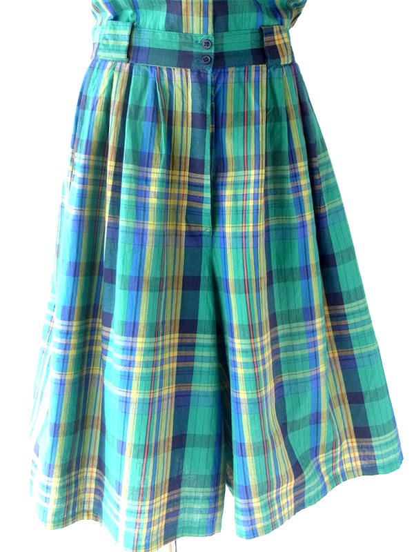 ヨーロッパ古着 フランス買い付け 60年代製 グリーン X マドラスチェック ヴィンテージ キュロット ワンピース 23FC110