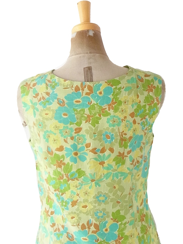 ヨーロッパ古着 フランス買い付け 60年代製 ライムグリーン X ブラウン 花柄 ヴィンテージ ワンピース 23FC114