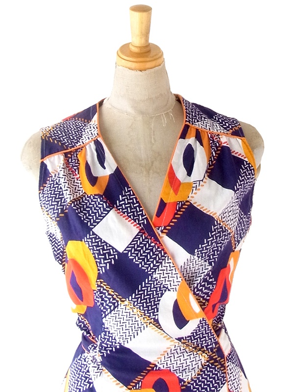 ヨーロッパ古着 フランス買い付け 60年代製 ブルー X ホワイト ストライプ ヴィンテージ ワンピース 23FC120