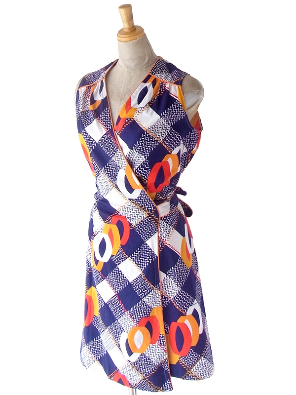 ヨーロッパ古着 フランス買い付け 60年代製 ブルー X ホワイト ストライプ ヴィンテージ ワンピース 23FC120