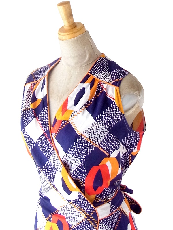 ヨーロッパ古着 フランス買い付け 60年代製 ブルー X ホワイト ストライプ ヴィンテージ ワンピース 23FC120