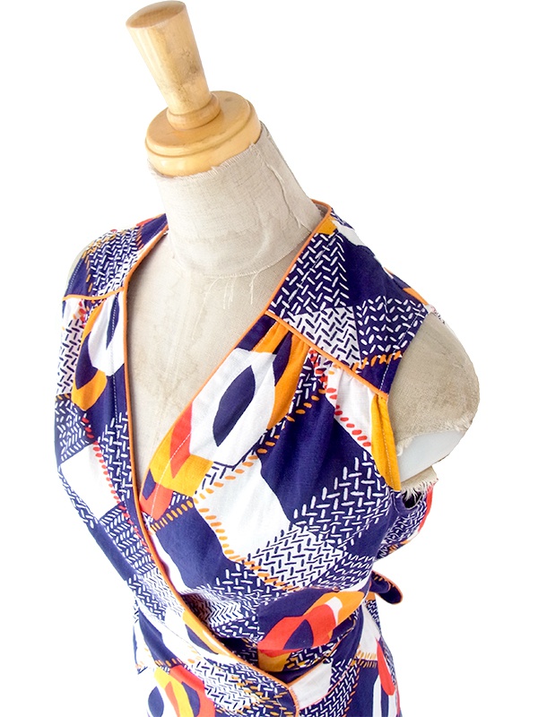 ヨーロッパ古着 フランス買い付け 60年代製 ブルー X ホワイト ストライプ ヴィンテージ ワンピース 23FC120