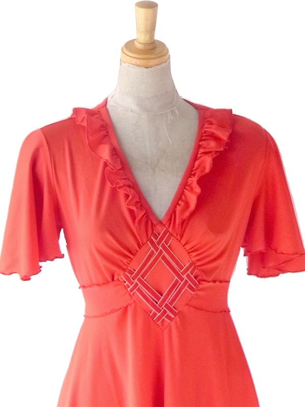 ヨーロッパ古着 フランス買い付け 70年代製 、レッド X フリルデザイン ヴィンテージ ワンピース 23FC126