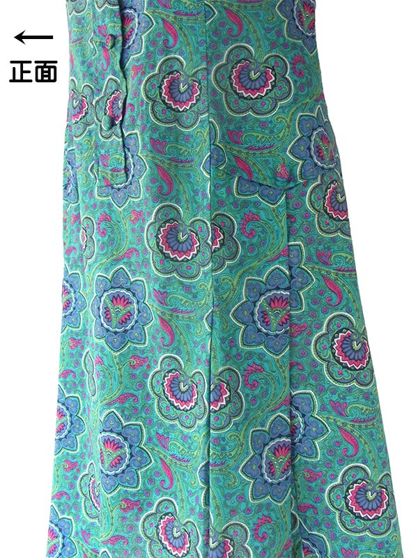 古着 アンティーク ビンテージ 70s 緑 ワンピース 花柄 ペイズリー 70s ワンピース 花柄 ペイズリー柄 ワンピース ヴィンテージ