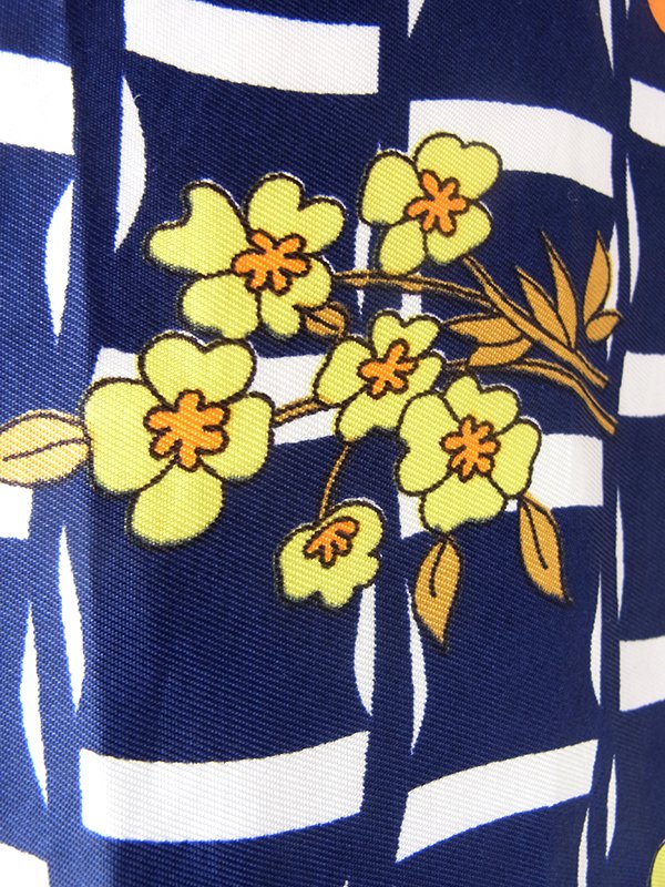 ヨーロッパ古着 フランス買い付け 70年代製 ネイビー X カラフル花柄 ボウタイ ヴィンテージ ワンピース 24FC008