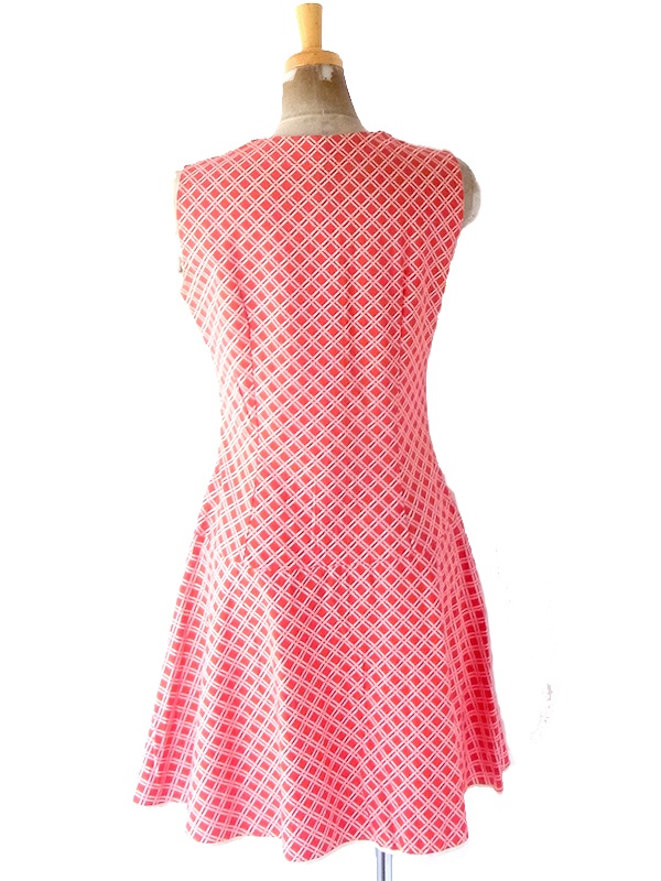 ヨーロッパ古着 フランス買い付け 60年代製 レッド X ホワイト ロープ柄 ヴィンテージ ワンピース 24FC012