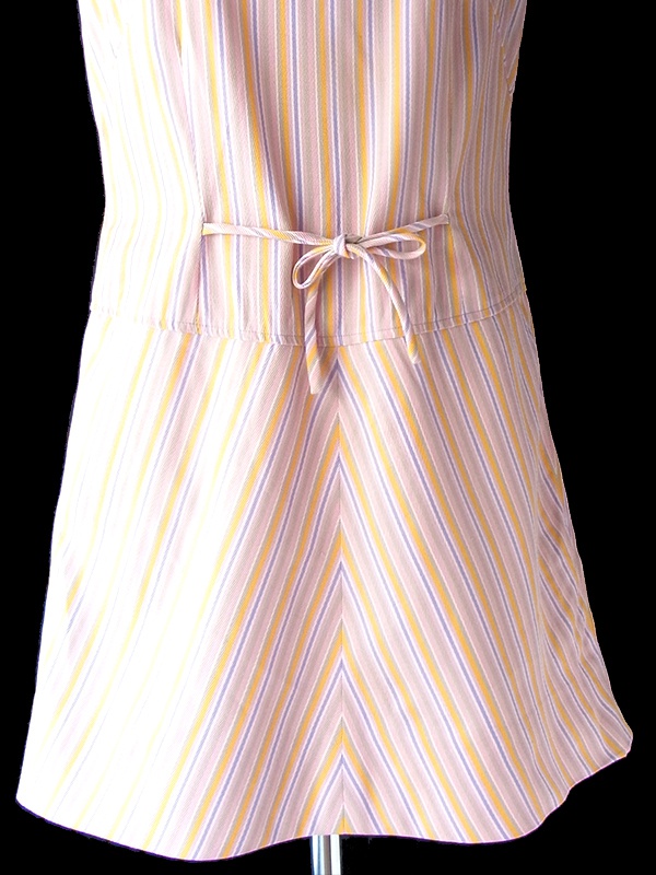 ヨーロッパ古着 フランス買い付け 60年代製 ピンク X カラフル ストライプ ヴィンテージ ワンピース 24FC113