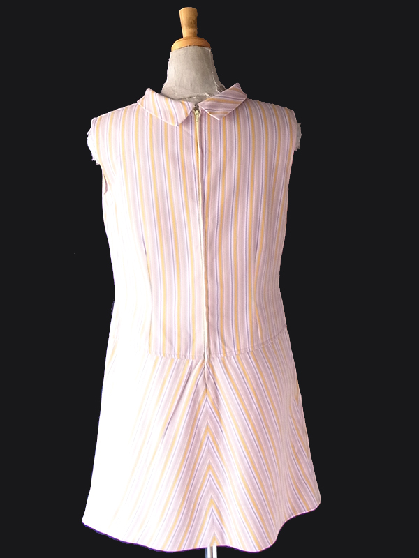 ヨーロッパ古着 フランス買い付け 60年代製 ピンク X カラフル ストライプ ヴィンテージ ワンピース 24FC113