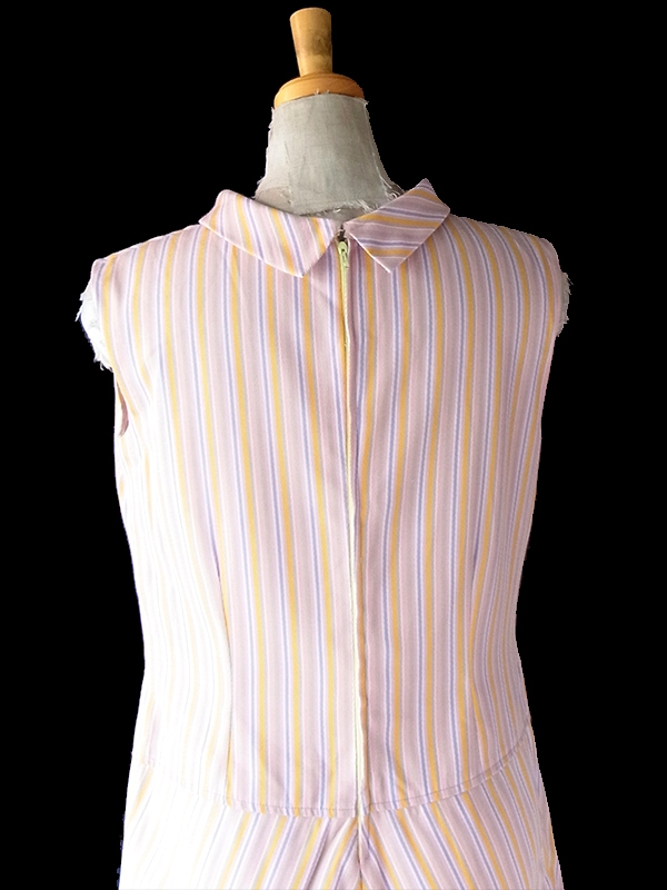 ヨーロッパ古着 フランス買い付け 60年代製 ピンク X カラフル ストライプ ヴィンテージ ワンピース 24FC113