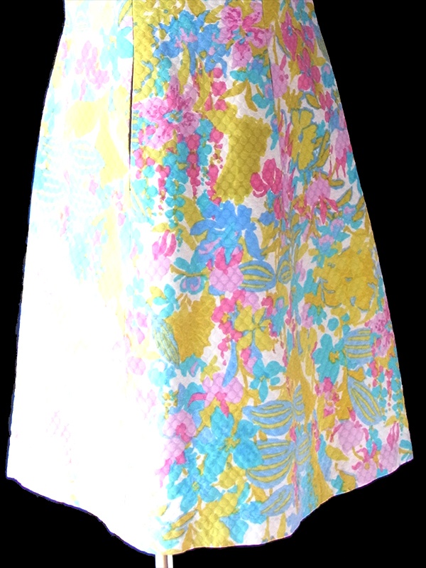 ヨーロッパ古着 フランス買い付け 60年代製 ホワイト X カラフル ボタニカル柄 ポケット付き ワンピース 24FC202