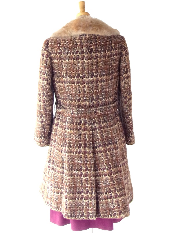 ヨーロッパ古着 フランス買い付け 60年代製 ブラウン X ウール ツイード ファー襟 コート 24FC300