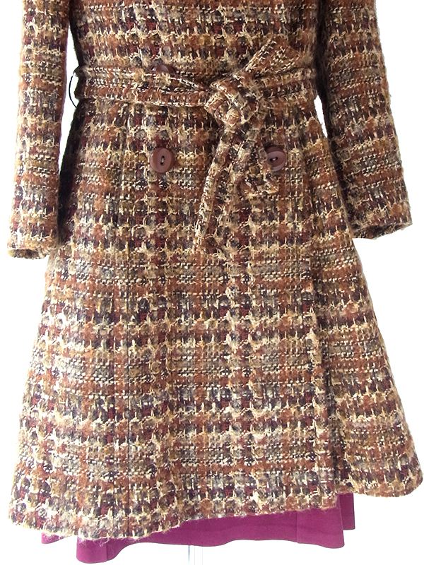 ヨーロッパ古着 フランス買い付け 60年代製 ブラウン X ウール ツイード ファー襟 コート 24FC300