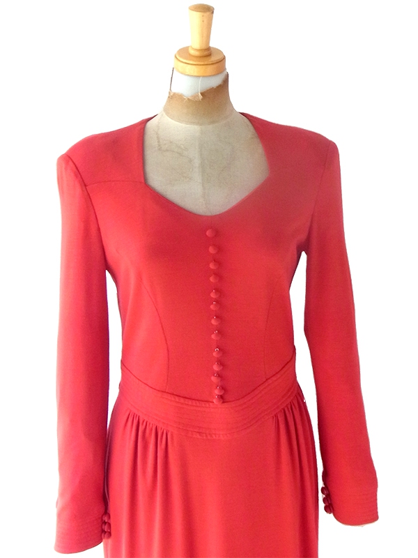 ヨーロッパ古着 60年代フランス製 パリジャンルージュ X スクエアネック ボタンアップ ヴィンテージワンピース 24FC306