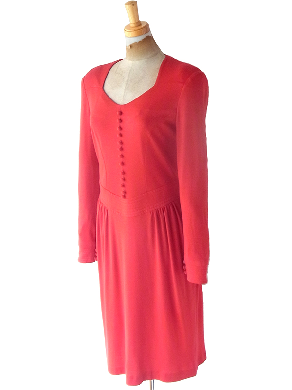 ヨーロッパ古着 60年代フランス製 パリジャンルージュ X スクエアネック ボタンアップ ヴィンテージワンピース 24FC306