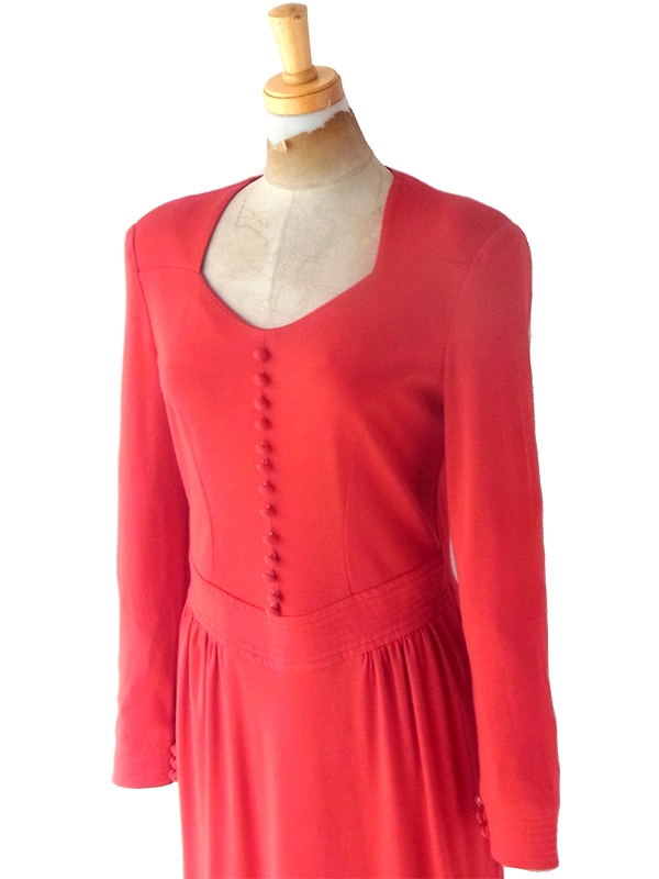 ヨーロッパ古着 60年代フランス製 パリジャンルージュ X スクエアネック ボタンアップ ヴィンテージワンピース 24FC306