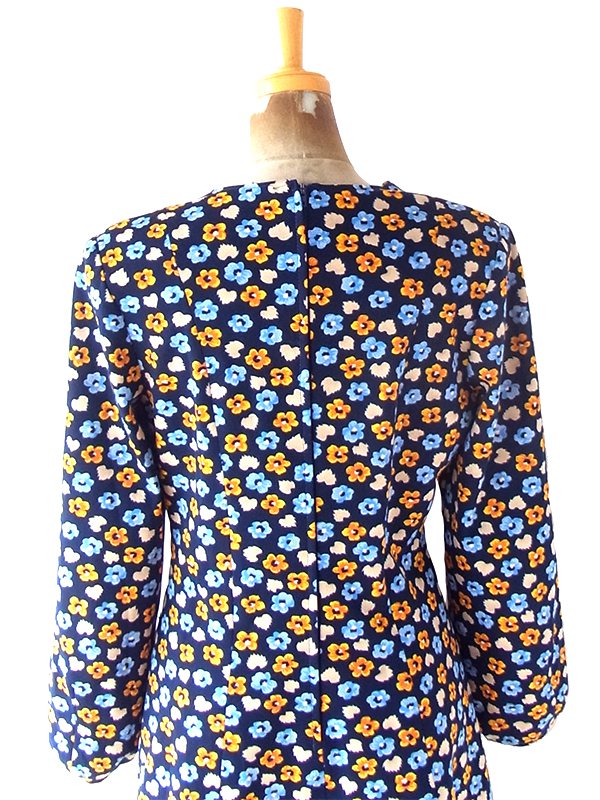 送料無料】フランス買い付け 70年代製 ネイビー X カラフル 花柄