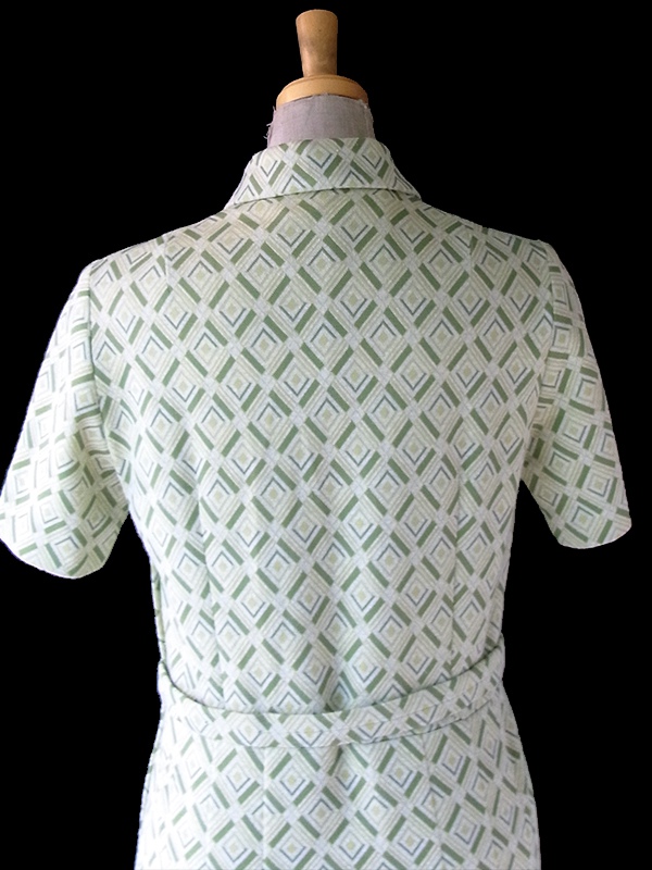 ヨーロッパ古着 フランス買い付け 70年代製 ライムグリーン X グリーン アーガイル柄織り 共布ベルト付き ワンピース 24FC407