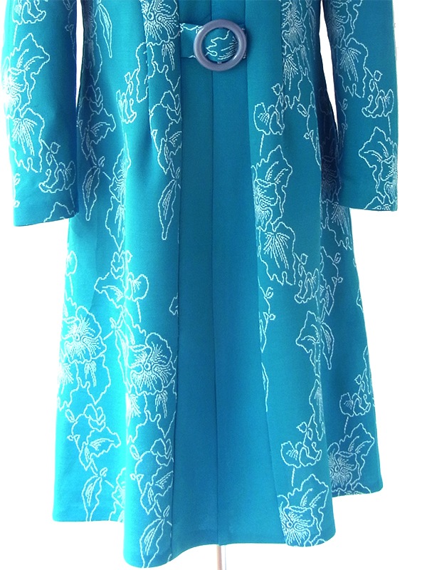 ヨーロッパ古着 ロンドン買付け 70年代製 ターコイズブルー X ホワイト 花柄 ヴィンテージ ワンピース 24OM000 