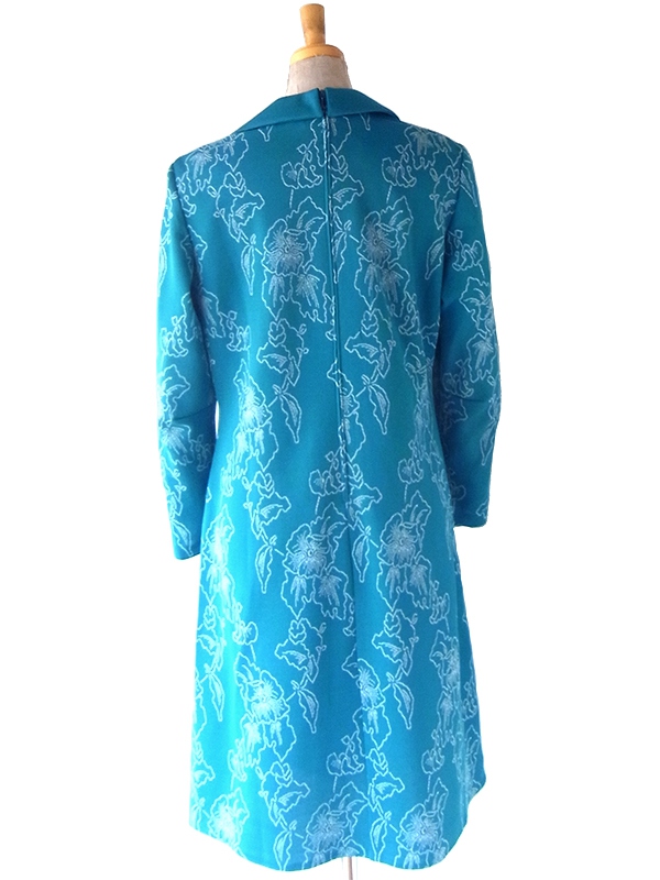 ヨーロッパ古着 ロンドン買付け 70年代製 ターコイズブルー X ホワイト 花柄 ヴィンテージ ワンピース 24OM000 