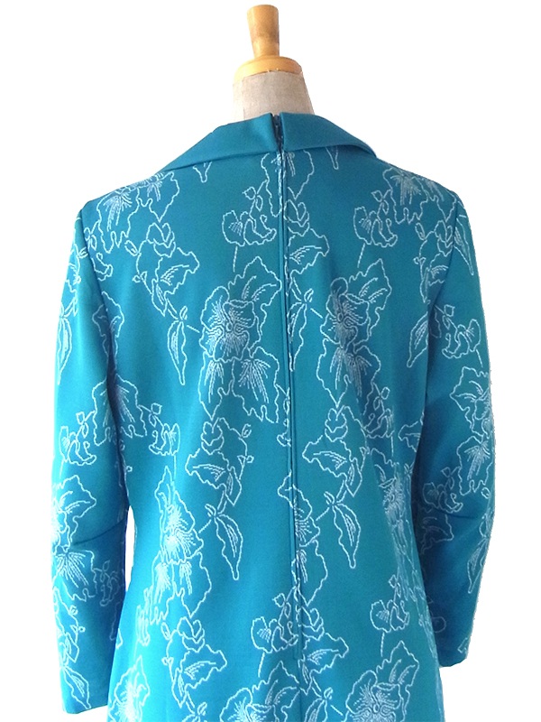 ヨーロッパ古着 ロンドン買付け 70年代製 ターコイズブルー X ホワイト 花柄 ヴィンテージ ワンピース 24OM000 