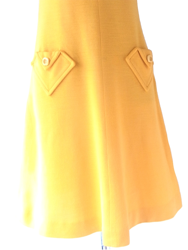 ヨーロッパ古着 ロンドン買い付け 70年代製 イエロー X  シームデザイン ポケット付き ヴィンテージ ワンピース 24OM007