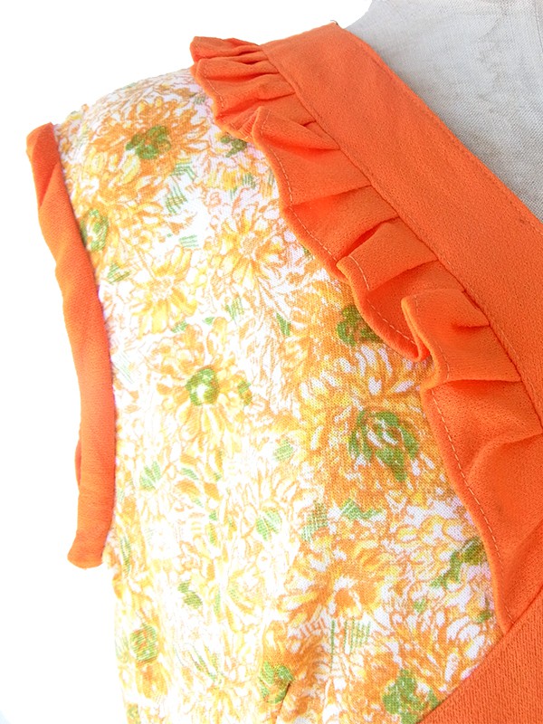 ヨーロッパ古着 ロンドン買い付け 70年代製 オレンジ X 花柄 ヴィンテージ ワンピース 24OM012