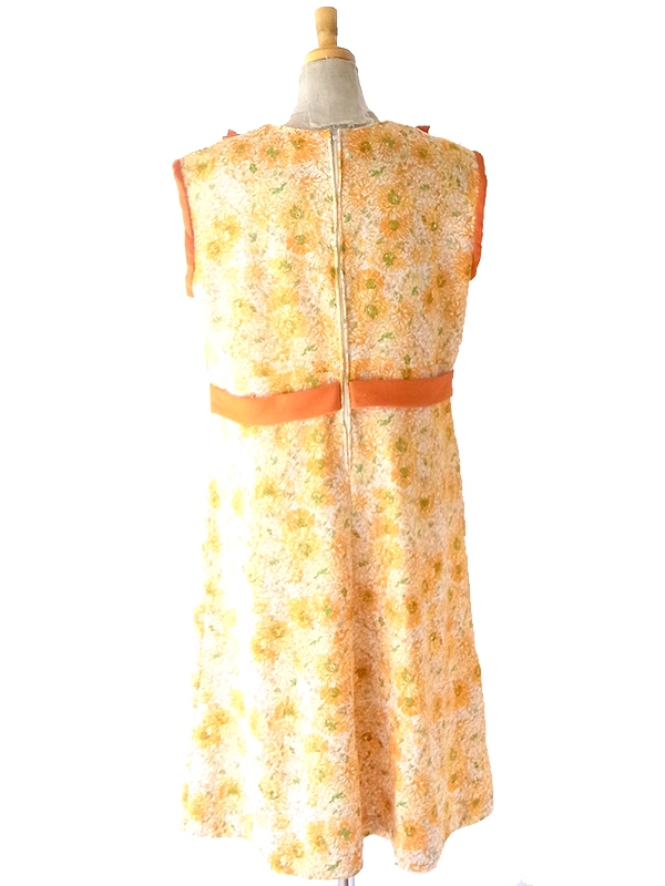 ヨーロッパ古着 ロンドン買い付け 70年代製 オレンジ X 花柄 ヴィンテージ ワンピース 24OM012