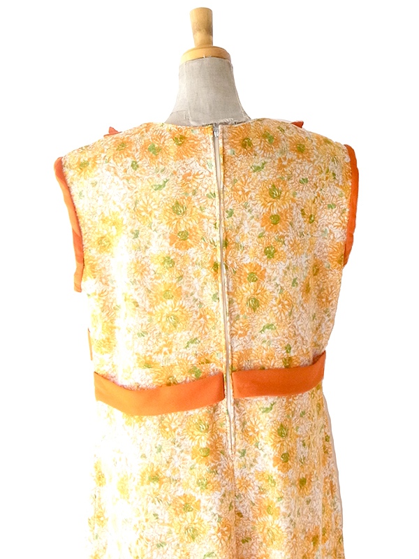 ヨーロッパ古着 ロンドン買い付け 70年代製 オレンジ X 花柄 ヴィンテージ ワンピース 24OM012