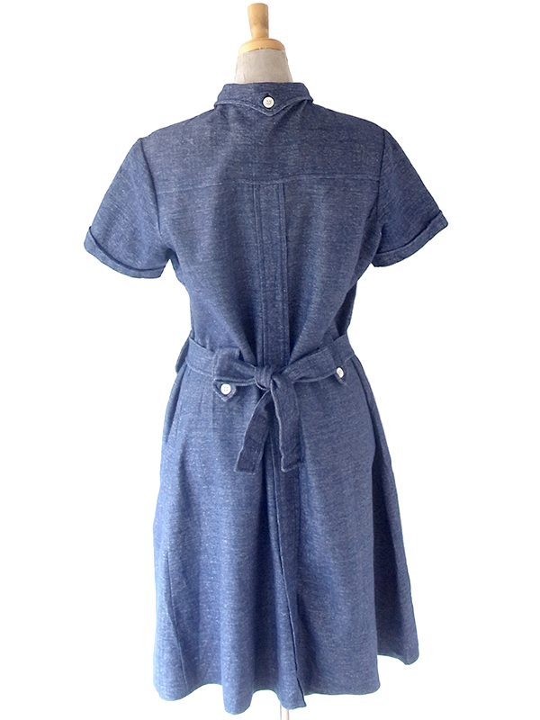 ヨーロッパ古着 イタリア製 インディゴ X 共布ベルト付き ヴィンテージ ワンピース 24OM023