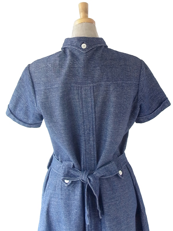 ヨーロッパ古着 イタリア製 インディゴ X 共布ベルト付き ヴィンテージ ワンピース 24OM023