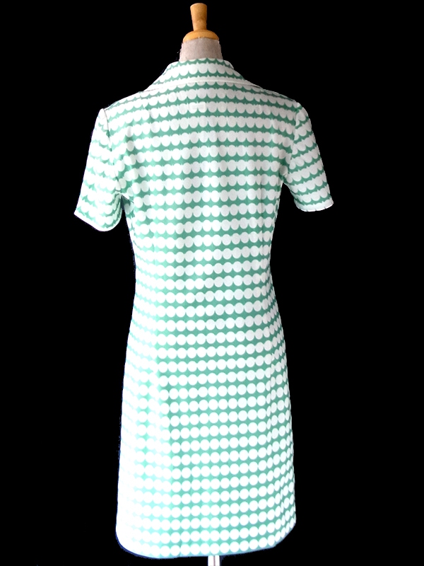 ヨーロッパ古着 ロンドン買い付け 70年代製 ミントグリーン X ホワイト 水玉 ヴィンテージ ワンピース 24OM034