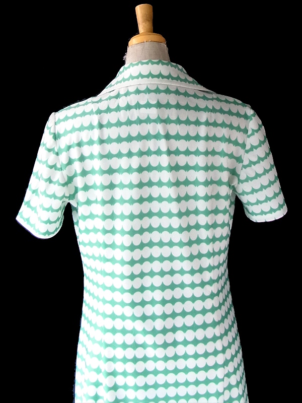 ヨーロッパ古着 ロンドン買い付け 70年代製 ミントグリーン X ホワイト 水玉 ヴィンテージ ワンピース 24OM034