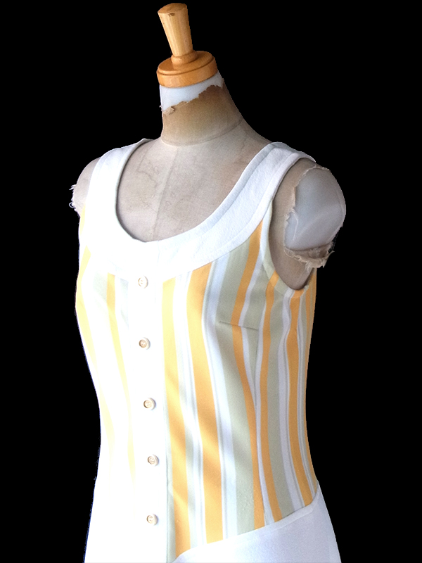 ヨーロッパ古着 ロンドン買い付け 70年代製 イエロー・グリーン X ホワイト ストライプ ヴィンテージ ワンピース 24OM0038