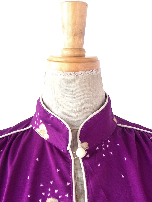 ロンドン買い付け 70年代製 パープル X ベージュ 花柄 ヴィンテージ ワンピース 24OM039