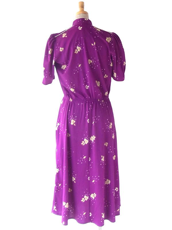 ロンドン買い付け 70年代製 パープル X ベージュ 花柄 ヴィンテージ ワンピース 24OM039