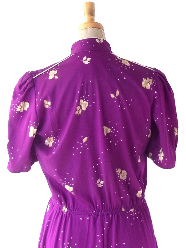 ロンドン買い付け 70年代製 パープル X ベージュ 花柄 ヴィンテージ ワンピース 24OM039