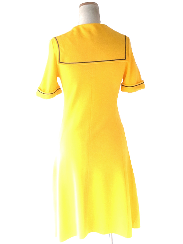 ヨーロッパ古着 ロンドン買い付け 70年代製 イエロー X ネイビー ライニング セーラーカラー ワンピース 24OM044