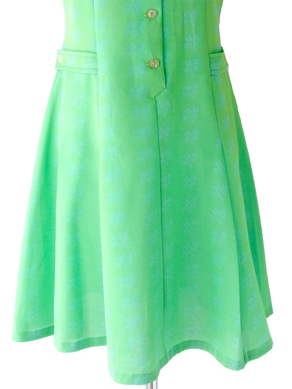 ヨーロッパ古着 ロンドン買い付け 70年代製 グリーン X ブルー 花柄プリント ヴィンテージ ワンピース 24OM103