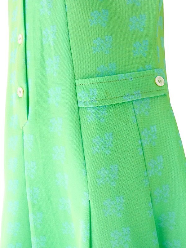 ヨーロッパ古着 ロンドン買い付け 70年代製 グリーン X ブルー 花柄プリント ヴィンテージ ワンピース 24OM103