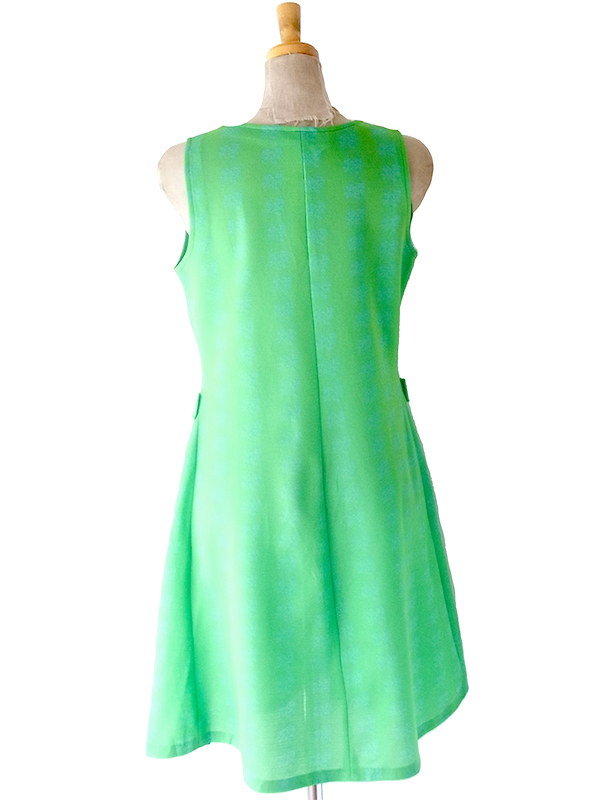 ヨーロッパ古着 ロンドン買い付け 70年代製 グリーン X ブルー 花柄プリント ヴィンテージ ワンピース 24OM103